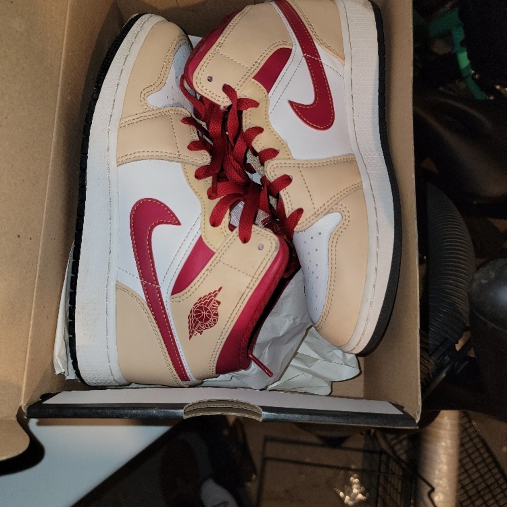 Nike 1s Kids Shoes - Red and Beige